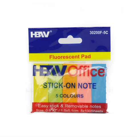 HBWOffice Stick-On Note Fluorescent Pad 5’s